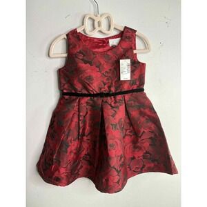 NWT The Children's Place Girls Size 3T Red Floral Jacquard Pleated Dress